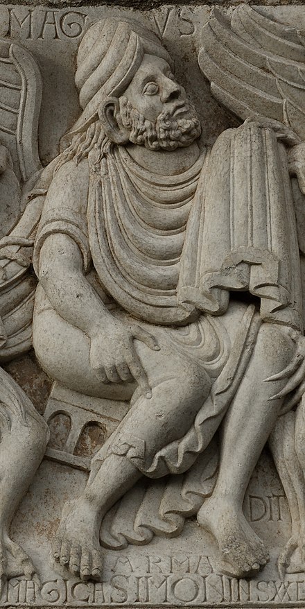 Relief of Simon Magus at the gate of the Basilica of Saint-Sernin, Toulouse